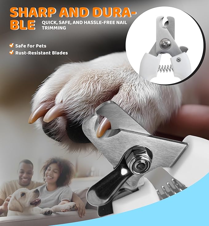 Pet Nail Clippers and Trimmers for Dogs and Cats, Professional Grooming Tool with Safety Guard, Sharp Blades, Free Nail File, Avoid Overcutting, Suitable for Small and Large Pets (Pink)-Mewly Pet