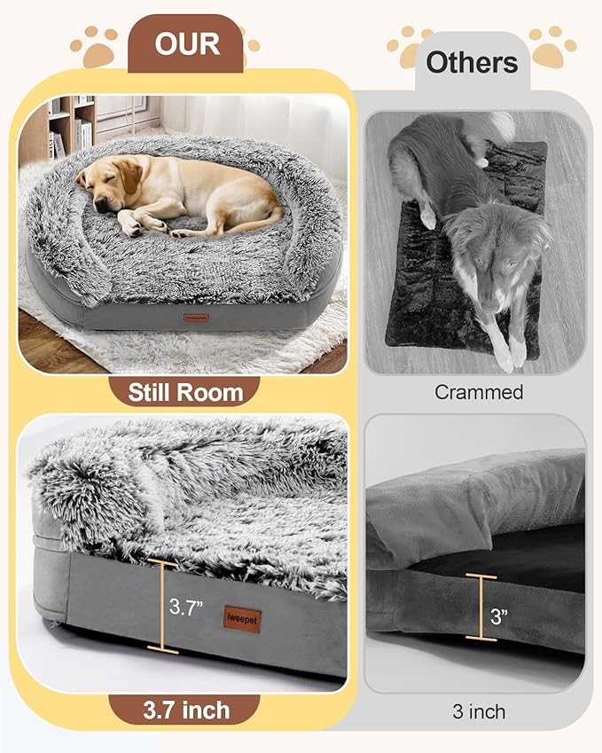 Dog Beds for Jumbo Dogs, 47.5"x35"x7.6", Removable and Washable Cover, Raised Reboundable Edges, Non Slip Bottom, Extra Big Size, Orthopedic Oval Memory Foam Pet Bedding, Indoor-Mewly Pet