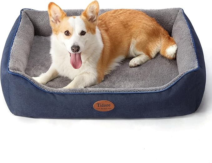 Orthopedic Dog Beds for Medium Dogs, Durable Egg Crate Foam Sofa Dog Bed wit Washable Removable Cover,Waterproof Lining,Pet Bed for Large Dogs (Navy Blue-Velvet, 31.5" L x 25.2" W x 7" Th)-Mewly Pet