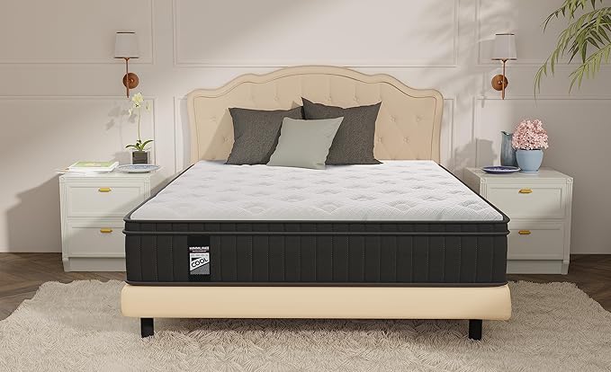Queen Mattress, 10 Inch Hybrid Mattress in a Box with Gel Memory Foam and Pocket Spring, Medium Firm Feel, Cooler Sleep & Pressure Relief, 60 * 80 * 10, 120 Nights Risk-Free Trial
