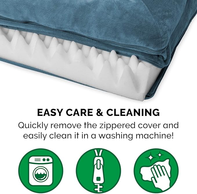 Furhaven Orthopedic Dog Bed for Large/Medium Dogs w/ Removable Bolsters & Washable Cover, For Dogs Up to 55 lbs - Faux Fur & Velvet Sofa - Harbor Blue, Large-Mewly Pet