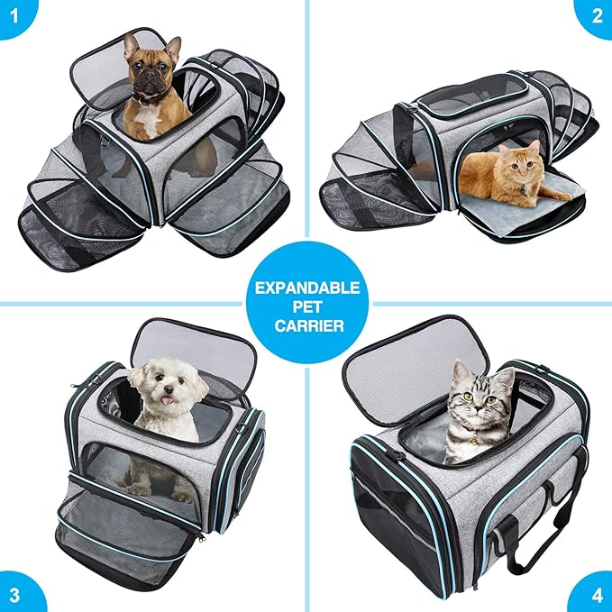 Airline Approved Pet Carrier, Large Soft Sided Pet Travel TSA Carrier 4 Sides Expandable Cat Collapsible Carriers with Removable Fleece Pad and Pockets for Cats Dogs and Small Animals-Mewly Pet