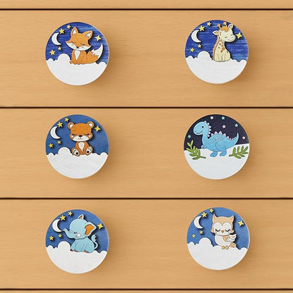 JamJam 8 Pack 1.8" Wooden Dinosaur Drawer Handle Pulls Unique Kids Nursery Room Animal Themed Cabinet Dresser Drawer Knobs