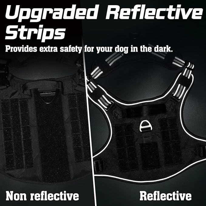 rabbitgoo Tactical Dog Harness for Small Dogs, No Pull Military Service Vest with Handle & Molle, Easy Control for Training Walking, Adjustable Reflective Straps, Black, S-Mewly Pet