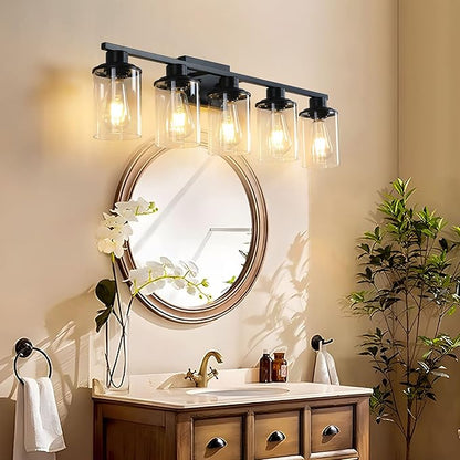 Black Bathroom Vanity Light Fixture 5-Light Vanity Lights for Bathroom Lighting Wall Sconce Lamp