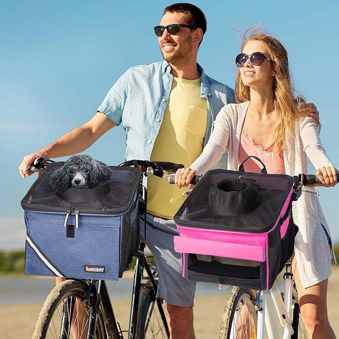 Pet Carrier Bicycle Basket Bag Pet Carrier/Booster Backpack for Dogs and Cats with Big Side Pockets,Comfy & Padded Shoulder Strap,Travel with Your Pet Safety（Pink Carnation）-Mewly Pet