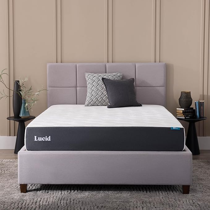 Lucid 10 Inch Memory Foam Mattress - Plush Feel - Infused with Refreshing Bamboo Charcoal and Cooling Gel - Bed in a Box - Temperature Regulating - Pressure Relief - Breathable - Twin Size