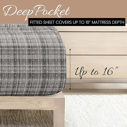 Linen Market Double-Brushed Patterned Microfiber Queen Sheet Set 4 Piece – Oeko-TEX Certified Ultra Soft & Wrinkle-Free - 16" Deep Pocket Sheets - Easy Care Queen Size - Polka Dot Gray