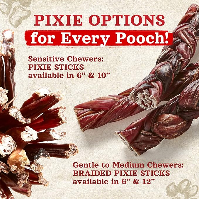 Natural Farm Pet Pizzle Bully Sticks (10 Inch, 12 Pack), Pixie Chew, Extra-Thin Pet Treats - Grain-Free, High Protein, Best Rawhide Alternative for Small, Puppies or Senior Dogs-Mewly Pet