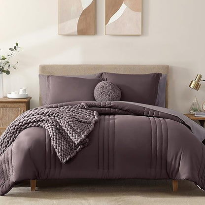 Monbix King Size Comforter Set - 7 Pieces Bed in a Bag King, ltalian Plum Bedding Sets with Comforter, All Seasons Down Alternative Comforter Bed Set with Sheets, Pillowcases & Shams