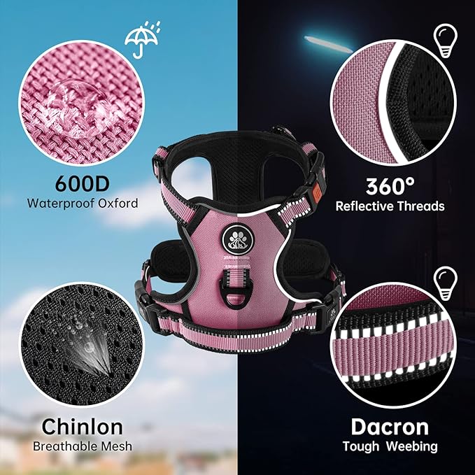 NESTROAD No Pull Dog Harness,Adjustable Oxford Dog Vest Harness with Leash,Reflective No-Choke Pet Harness with Easy Control Soft Handle for Large Dogs(Large,Pink)-Mewly Pet