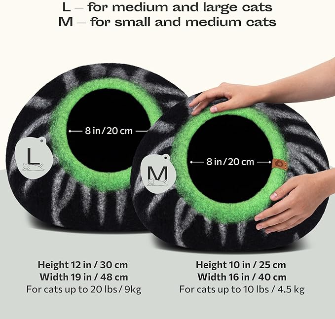 MEOWFIA Cat Cave – Premium Felt Cat Bed for Indoor Cats, Handmade 100% Merino Wool (Medium, Shining Tiger)-Mewly Pet