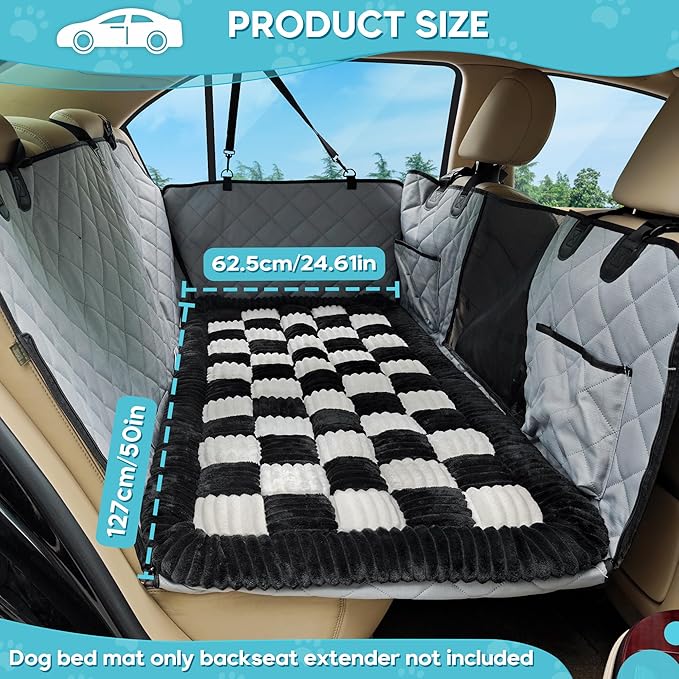 Dog Car Bed Mat, Non-Slip Backseat Extender Pet Blanket, Plaid Dog Bed for SUVs, Sedans & Trucks, Chew-Resistant Travel Pad for Dogs, Easy Clean & Scratch-Proof & Comfort (50"x24.6")-Mewly Pet