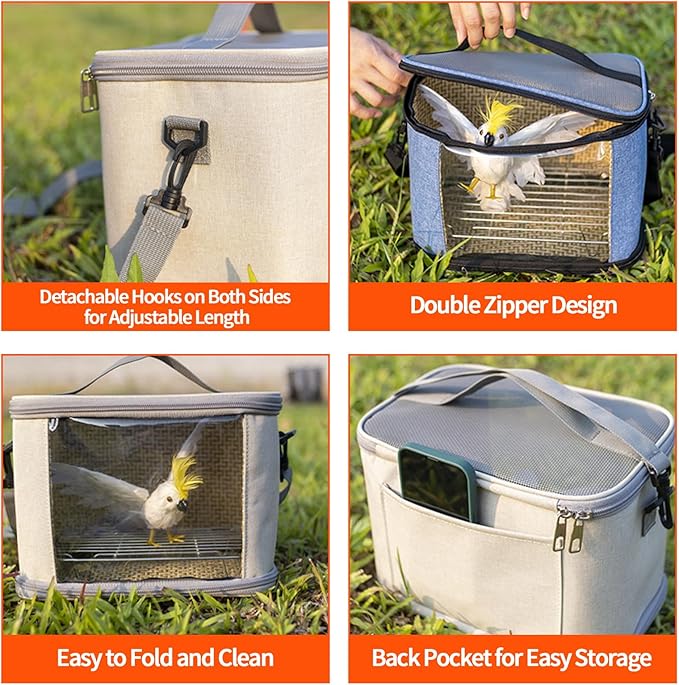 Bird Travel Carrierm, Small Bird Travel Backpack Carrier Cage with Tray and Breathable Clear Window, for Parakeet Cockatiel Budgies, for Camping Hiking (Large-White)-Mewly Pet