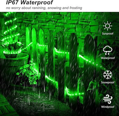 JMEXSUSS 2 Pack Green Christmas Lights Battery Operated Rope Lights Outdoor Waterproof, Each 33 ft 100 LED Battery Powered String Lights with Remote, Green Lights for Tree Garden Christmas Decor