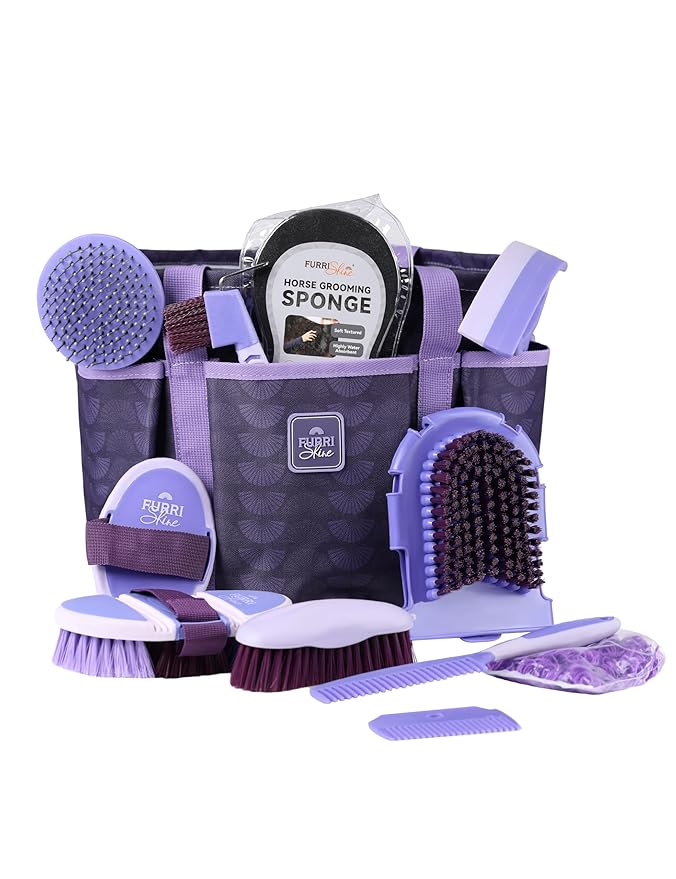 11PCS Horse Grooming Kit Curry Comb Sweat Scraper Horse Bathing Supplies Grooming Tools with Storage Bag Sugar Taro-Mewly Pet