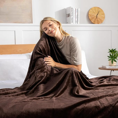 Exclusivo Mezcla Fleece Blanket Twin Size for Bed, Super Soft and Warm, All Season Use, Cozy, Plush, Lightweight, 90x66 Inches, Coffee
