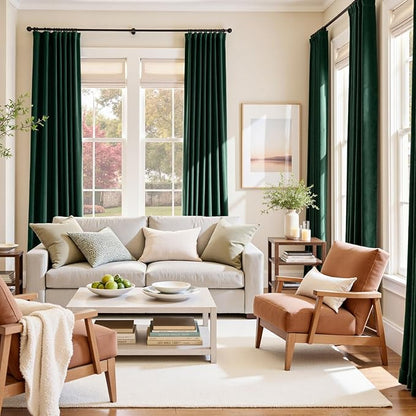 Lazzzy Velvet Blackout Curtains Thermal Insulated Room Window Drapes Super Soft Luxury Curtains for Living Room Bedroom Rod Pocket 2 Panels, Emerald Green, 42" W x 84" L