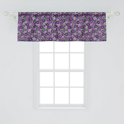Ambesonne Botanical Window Valance Pack of 2, Green Field Full of Burgeoning Pansy Inflorescence Garden Flourish Bedding Plants, Rod Pocket Curtain Valances for Kitchen Bedroom, 42" X 18", Purple