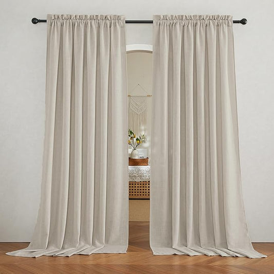 RYB HOME Extra Wide Semi Sheer Curtains, Back Tab Duralble Room Divider for Office Bedroom Separation, Large Window Curtains for Sliding Glass Door, Angora, W 70 x L 108, 2 Pcs