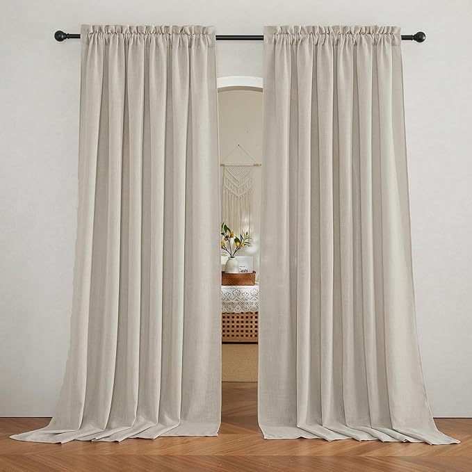 RYB HOME Linen Textured Sheer Curtains 84 inches Long, Privacy Semi-Transparent Sheer Window Curtains for Living Room Bathroom French Door, Angora, W 70 x L 84 inch, 1 Pair
