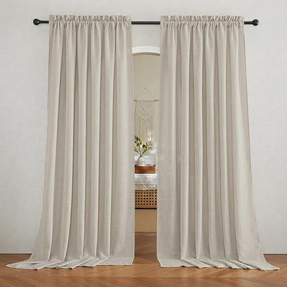 RYB HOME Linen Textured Sheer Curtains 84 inches Long, Privacy Semi-Transparent Sheer Window Curtains for Living Room Bathroom French Door, Angora, W 70 x L 84 inch, 1 Pair