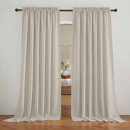 RYB HOME Extra Wide Semi Sheer Curtains, Breathable Room Divider Curtains for Office Bedroom Separation, Large Window Decoration for Sliding Glass Door, Angora, W 70 x L 108, 2 Pcs