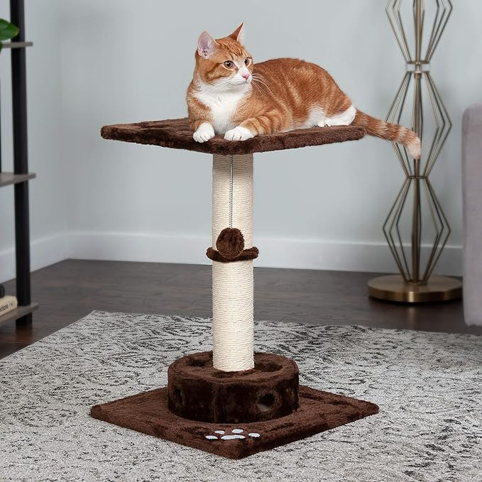 Furhaven 22.5" Tall Cat Tree for Indoor Cats, Ft. Sisal Scratching Post, Plush Ball Toy, & Busy Box Toy - Tiger Tough Scratching Post Interactive Playground - Brown, One Size-Mewly Pet