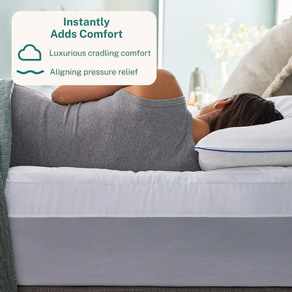 Sleep Innovations Dual Layer 4 Inch Memory Foam Mattress Topper, Twin Size, Ultra Soft Support, 3 Inch Cooling Gel Memory Foam Plus 1 Inch Fluffy Pillow Top Cover