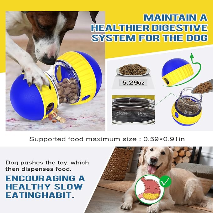 Dog Treat Dispensing Puzzle Toy Adjustable Food Dispenser Slow Feeder Puppy Enrichment Training Rolling Ball Pet Interactive Chase Toys for Small Medium Large Dogs to Keep Them Busy-Mewly Pet
