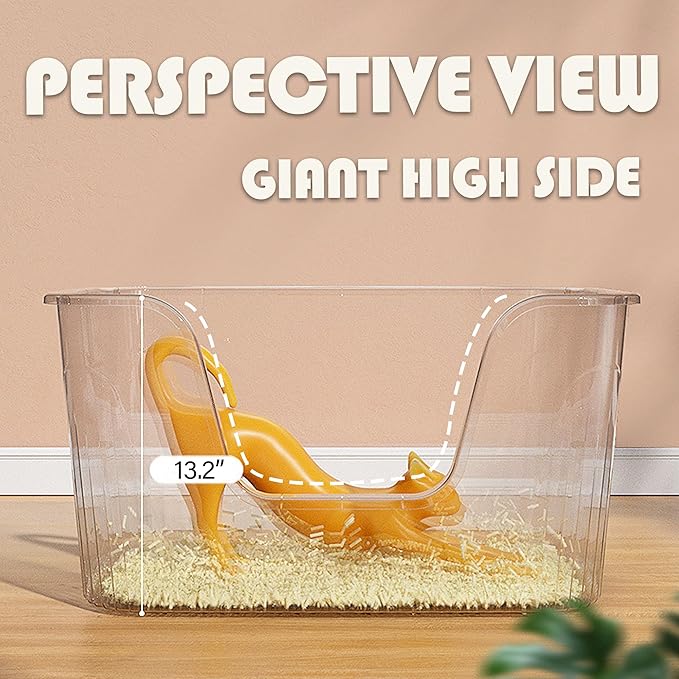 Vealind Jumbo Litter Box, XL Litter Boxes for Big Cats, Extra Large Space, High Sided Litter Pan, Leak-Proof & Anti-Splashing, Easy Clean & Durable (25” * 17” * 13” Grey)-Mewly Pet