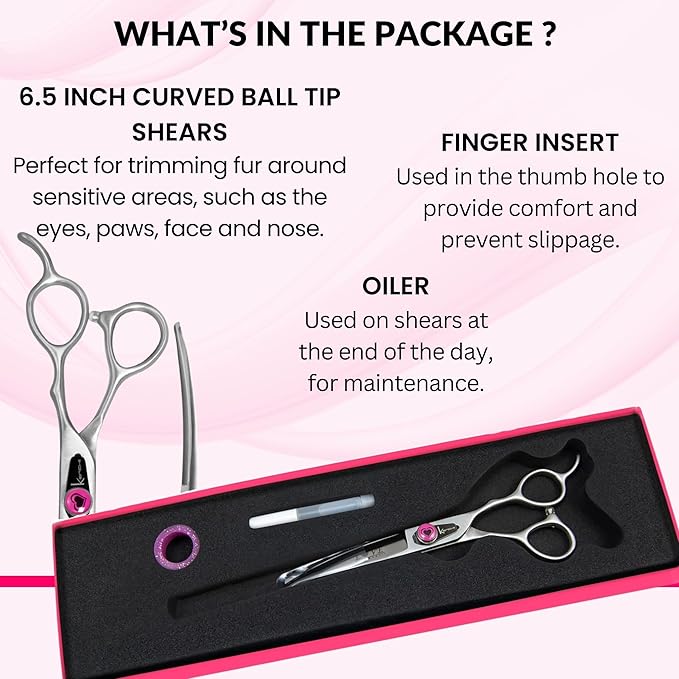 Kenchii Love Dog Grooming Scissors, 6.5 Inch Curved Balltip Shears, Dog Scissors for Grooming, Professional Pet Grooming Scissors, Safety Round Tip Shears-Mewly Pet