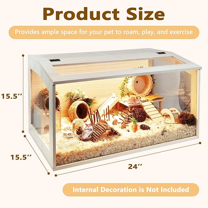 Prolee Hamster Cage Chew Proof, Mice and Rat Habitat Openable Top with Acrylic Sheets, Hamster Habitat Solid Built (24”L x 16" W x 16" H)-Mewly Pet