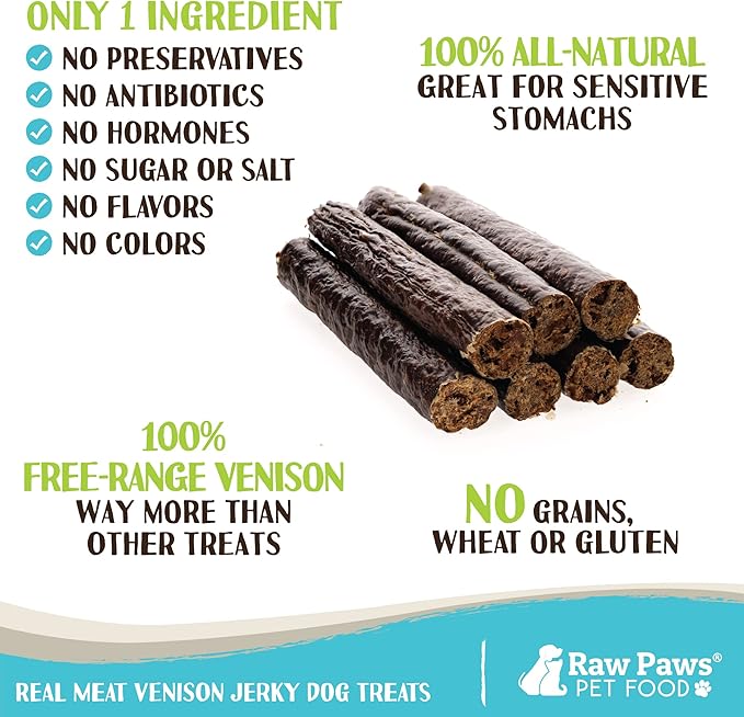 Raw Paws Wild-Caught Venison Dog Treats, 6-oz - Packed in USA - Real Meat Jerky - Single Ingredient Venison for Dogs-Mewly Pet