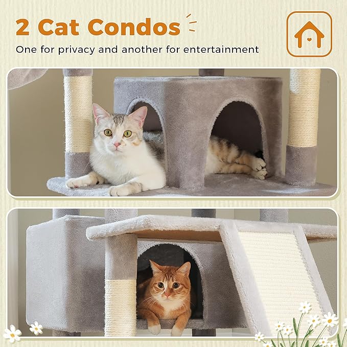 81 Inches Tall Cat Tree for Indoor Cats Large Adult - Heavy Duty Multi-Level Cat Tower with Large Metal Frame Hammock, Scratching Pad, 2 Top Perches, 2 Cozy Condos & 6 Scratching Posts - Gray-Mewly Pet
