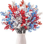 Uieke 6Pcs 4th of July Artificial Flowers Fake Patriotic Babys Breath Flowers for Independence Day Decor Blue White Red Silk Flowers for Memorial Day Floral Arrangement Home