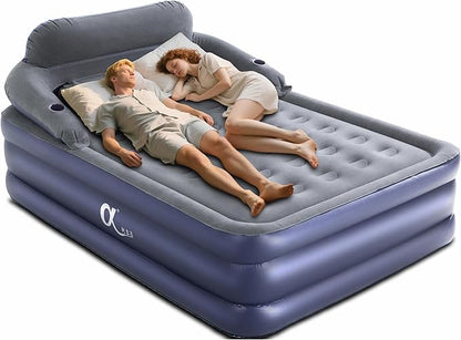 A-ER-FA Queen Air Mattress with Detachable Headboard and Cup Holder - 20 Height 700lbs Capacity Comfort Inflatable Bed for Guests Home Camping and Travel Durable Construction,Colchón Inflable,Air Bed