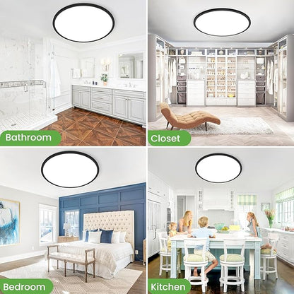 zemty 2Pack 20 inch LED Flush Mount Ceiling Light, 50W 5000lm Large Light Fixture, 3 Color Temperature in One 3000k 4500k 6000K Round Modern Ceiling Lamp for Bedroom Kitchen Dining Room (Black)