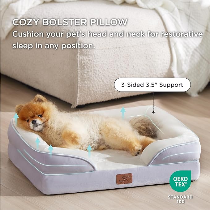 Bedsure Orthopedic Dog Beds for Small Dogs - Washable Small Dog Cat Bed Waterproof, Comfort Pet Couch Sofa with Washable Removable Cover, Pets Bed with Nonskid Bottom, Lavender, 24"-Mewly Pet