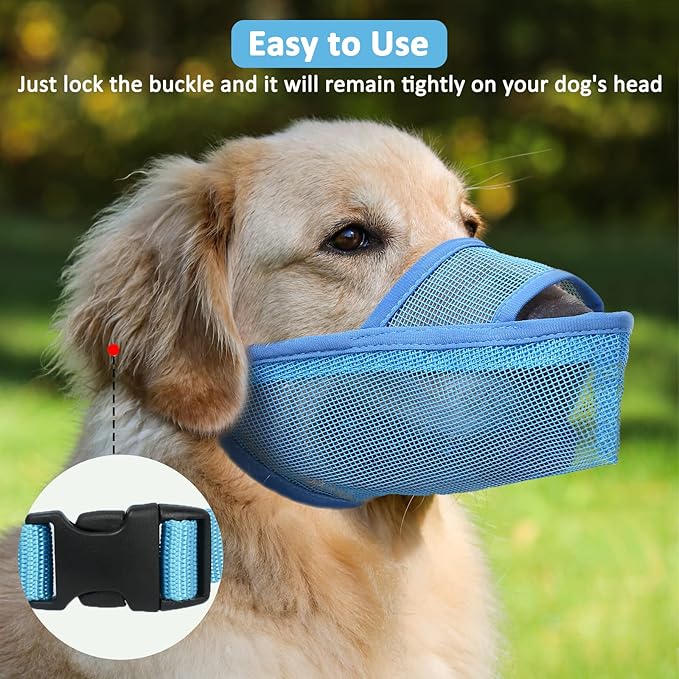 Crazy Felix Nylon Dog Muzzle for Small Medium Large Dogs Dachshund Beagle Poodle Labrador, Air Mesh Breathable and Drinkable Pet Mouth Guard for Anti-Biting Chewing Scavenging(XS, Blue)-Mewly Pet