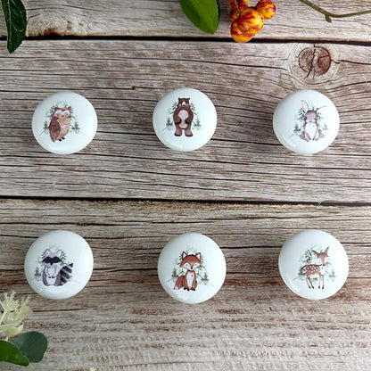 6PCS 1.5" Nursery Safari Animals Ceramics Drawer Handle Pulls Cute Decor Dresser Knobs Children's Cabinet Knob (Bear)