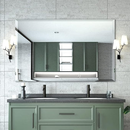 Mirrorons Beveled Mirror, Bathroom Mirrors for Wall 48" x 30", Frameless Rectangle Bathroom Mirror with Beveled Edge, Hangs Horizontally or Vertically