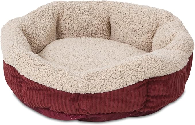 Petmate Aspen Pet Self Warming Round Bed, 19.5 Inches, Barn Red and Cream-Mewly Pet