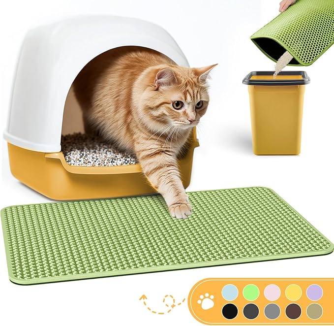 Cat Litter Mat - 23.2'' x 14.6'' Small Litter Trapping Mat, Easy to Clean Litter Box Mat, Waterproof, Urine-Proof, Non-Slip Kitty Litter Mats for Floor, Bright Green-Mewly Pet