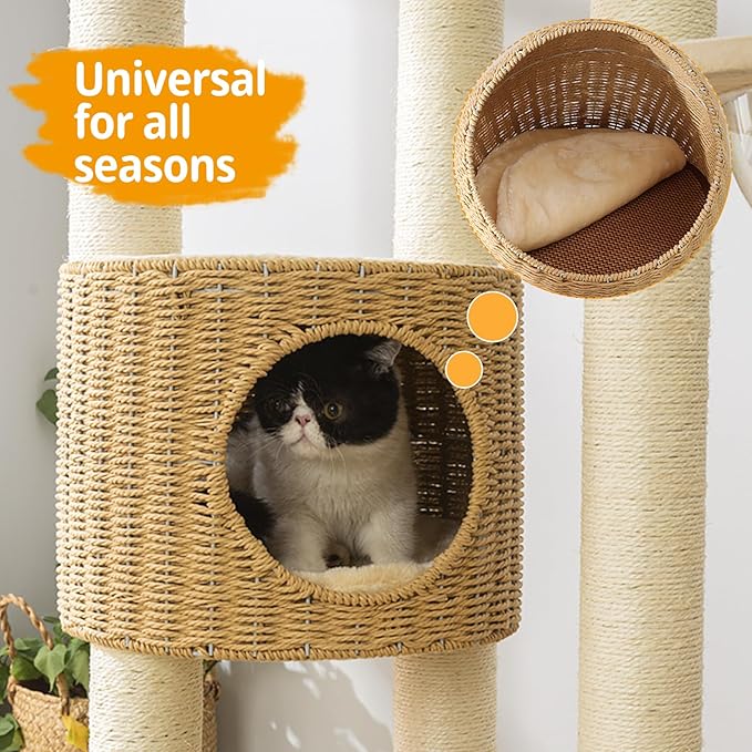 2025 Modern Cat Tree Tower for Large Cats, Advanced Space Module Cat's Nest, Hand Woven Multilevel Huge Paws Pals Tree, 7cm Natural Sisal Prop Wood, Scratching Cat Lover Gifts-Mewly Pet