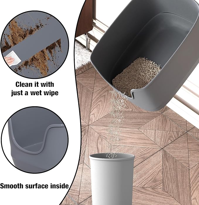 Gefryco Jumbo Cat Litter Box with High Sides, Extra Large for Muti Cats Open Big Cat Litter Box Anti-Splashing, High Wall Litter Tray for Indoor Medium and Large Cats(2Pack)-Mewly Pet