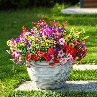 SHareconn 36 Bundles Artificial Flowers for Outdoors Decoration, Faux Plants Fake Silk Colorful Daisy Eucalyptus Lavender, UV Resistant for Outside Home Porch Patio Indoor Spring Decor, Mix 5 Colors