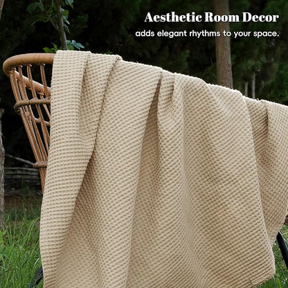 PHF 100% Cotton Waffle Weave Blanket Twin Size for Bed,Snag Proof Lightweight Breathable Throw for Couch,Great for Layering in Cold Weather,Machine Washable,Home Decor Gift-Khaki/Simply Taupe