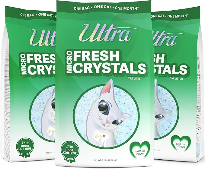 Ultra Fresh Scented Micro Crystals Premium Cat Litter - 99.9% Dust Free, Soft on Paws - 15 Lbs. Total (3pk of 5 Lbs.)-Mewly Pet