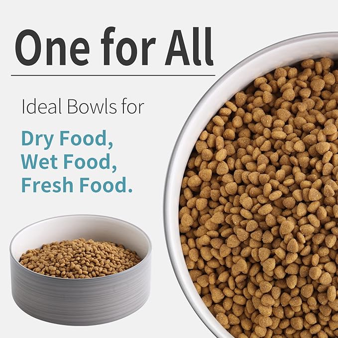 Dog Bowl Ceramic for Medium Large Breeds, Heavy Weighted Dog Food Water Feeder Dish, Non - Slip Modern Cute Extra Big Porcelain 8 in Pet Dog Bowl Maze Grey White-Mewly Pet